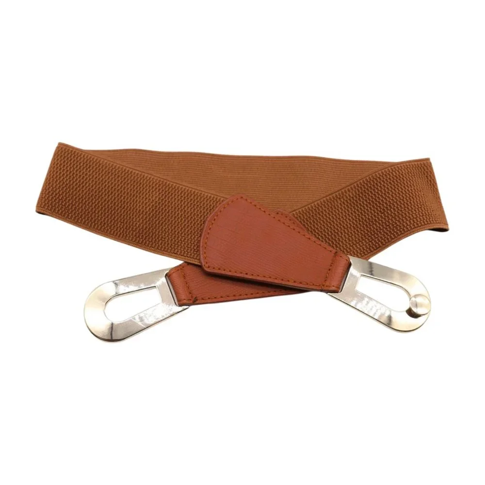 Women Brown Elastic Skinny Waistband Hip Waist Belt Gold Metal Buckle S M z046 - Picture 6 of 13